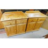 2 PINE CABINETS WITH 2 DRAWERS OVER 2 PANEL DOORS EACH 80 CMS LONG