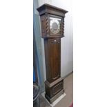 ART DECO OAK CASED BRASS & SILVER DIALED LONG CASE CLOCK