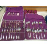 7 PLACE SETTING OF SILVER PLATED CUTLERY 7 LARGE & 7 SMALL KNIVES, 7 SOUP SPOONS, 6 DESSERT SPOONS,