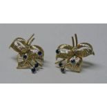 PAIR SAPPHIRE & DIAMOND SET LEAF EARCLIPS