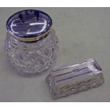 SILVER TOPPED CUT GLASS JAR & SILVER TOPPED CUT GLASS BOX