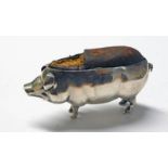 SILVER PIG PIN CUSHION MARK RUBBED POSSIBLY BIRMINGHAM 1906