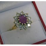 OVAL RUBY & DIAMOND CLUSTER RING, THE DIAMONDS APPROX 2.