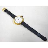 18CT GOLD WRISTWATCH Condition Report: Later leather strap. Monogram to rear of case.