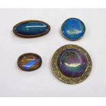 KENSINGTON ART WARE OVAL BROOCH & 2 OTHER ART POTTERY BROOCHES, OVAL BROOCH IN MOUNT,