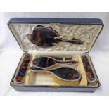 CASED SILVER MOUNTED DRESSING TABLE SET BY MAPPIN & WEBB