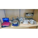 OAK CASED CANTEEN OF SILVER PLATED CUTLERY, TEASET,