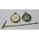 ADMIRAL GOLD PLATED POCKET WATCH & INGERSOLL CHROME WATCH & WATCH CHAIN