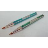 2 SILVER ENAMEL BALLPOINT PENS