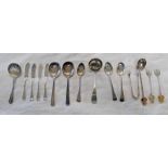 SELECTION OF VARIOUS SILVER TO INCLUDE LADLE, SUGAR SHIFTER SPOON, TONGS,