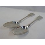 2 PROVINCIAL SILVER DESSERT SPOONS BY ROBERT KEAY ,