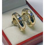 PAIR OF 18CT GOLD SAPPHIRE & DIAMOND SET EARRINGS Condition Report: Weight: 8g.