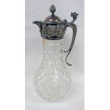 SILVER MOUNTED CUT GLASS CLARET JUG ,