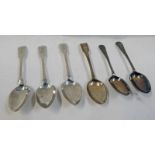 3 SILVER TEASPOONS, EDINBURGH 1823 & MARKED CAMERON, DUNDEE & 3 OTHERS,