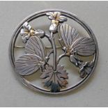 A GEORG JENSEN SILVER BROOCH WITH BUTTERFLY & FOLIATE DESIGN, DANISH HALLMARKS & SIGNED TO REVERSE.