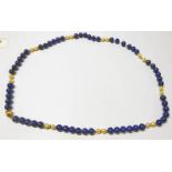 LAPIS LAZULI & CULTURED PEARL SET NECKLACE WITH CLASP MARKED 375