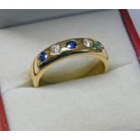 18CT GOLD SAPPHIRE & DIAMOND SET 5 STONE RING Condition Report: Weight: 6g.