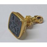 YELLOW METAL FOB SEAL WITH ENGRAVED BLOODSTONE INTAGLIO Condition Report: Weight: