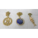 9CT GOLD FISH & 9CT GOLD LAPIS LAZULI SET PENDANT & 9CT GOLD PENDANT