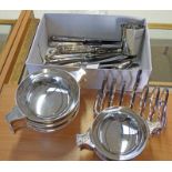 VARIOUS SILVER PLATED QUAICHS - 10 CMS DIAMETER,