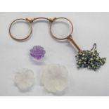 LORGNETTE GLASSES WITH DECORATIVE CHAIN, CARVED AMETHYST,