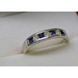 DIAMOND & SAPPHIRE 7-STONE RING IN WHITE 9CT GOLD SETTING Condition Report: Ring