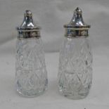 SILVER TOPPED CUT GLASS SALT & PEPPER,