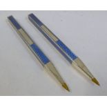 2 SILVER ENAMEL BALLPOINT PENS