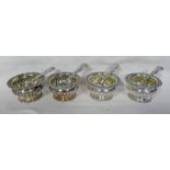 SET OF 4 GEORGE IV SILVER SALT CELLARS WITH FLUTED AND GADROON DECORATION,