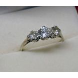 DIAMOND & GEM SET 3 STONE RING IN WHITE METAL SETTING