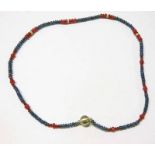 SAPPHIRE & RUBY BEAD NECKLACE WITH DIAMOND SET 18CT GOLD CLASP 43CM