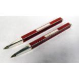 2 SILVER ENAMEL BALLPOINT PENS