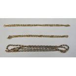 3 UNMARKED YELLOW METAL CHAINS,