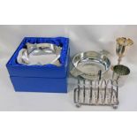 SILVER PLATED QUAICH IN BOX 23 CMS MAX SIZE.