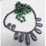 GREEN MALACHITE BEAD NECKLACE & BLUE STONE SET NECKLACE