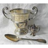 SILVER 2 HANDLED TROPHY, SILVER 2 HANDLED SALT POT,