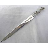 SILVER PAPER KNIFE WITH PIERCED FLORAL HANDLE,