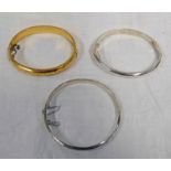 SILVER BANGLE AND ROLLED GOLD BANGLE AND ONE OTHER BANGLE MARKED 925