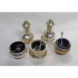 SELECTION OF VARIOUS SILVER CRUETS TO INCLUDE SALT & PEPPER,