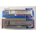 TWO CORGI MODEL HGVS INCLUDING CC12420 - VOLVO FH GLOBETROTTER FRIDGE TRAILER, SCOTLEE TRANSPORT,