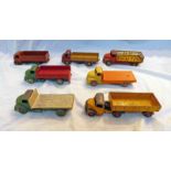 SELECTION OF PLAYWORN DINKY LORRIES INCLUDING LEYLAND COMET, BIG BEDFORD,