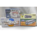 FOUR CORGI MODEL BUSES INCLUDING 53907 - BALTIMORE & OHIO RAILROAD, YELLOW COACH 743,