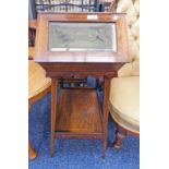 19TH CENTURY INLAID ROSEWOOD SEWING BOX WITH 2 GLAZED PANELS,