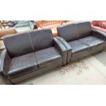 PAIR BROWN LEATHER 2 SEAT SETTEES
