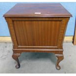 MAHOGANY SEWING BOX ON QUEEN ANNE SUPPORTS WITH LIFT UP LID