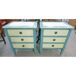 PAIR OF PAINTED 3 DRAWER BEDSIDE CHESTS - 56CM