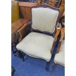 LATE 19TH CENTURY BEECH OPEN ARMCHAIR ON CABRIOLE SUPPORTS
