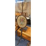 19TH CENTURY INLAID MAHOGANY POLE SCREEN BALL AND CLAW SUPPORTS,