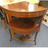 19TH CENTURY INLAID MAHOGANY CORNER CABINET WITH DRAWER ON SHAPED SUPPORTS