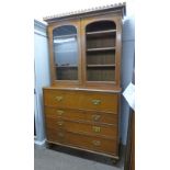 LATE 19TH CENTURY OAK CABINET WITH 2 DOOR BOOKCASE TOP OVER 4 DRAWERS,